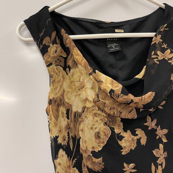 Connected Petite Black Sleeveless Floral Embellished High Low Hem Dress Sz S - Picture 2 of 7